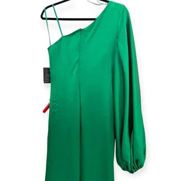 MAC DUGGAL 26588 SATIN‎ PUFF SLEEVE ONE SHOULDER EMERALD GREEN GOWN sz 6 - Picture 8 of 9